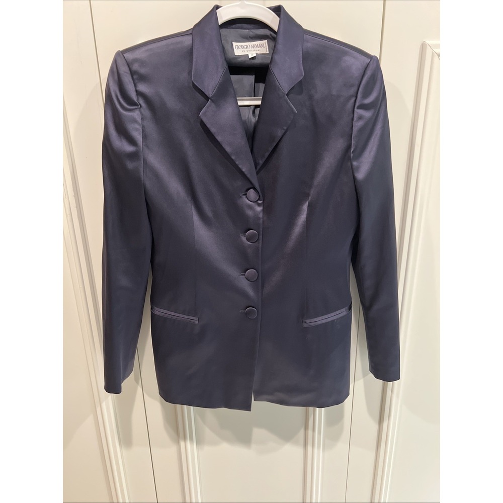 Vintage 90s Giorgio Armani Le Collezioni Navy Blazer Silk? Satin Old Money